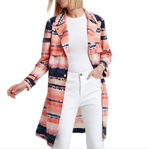 H Halston Printed Trench Coat Jacket Lava Blossom Size XXL